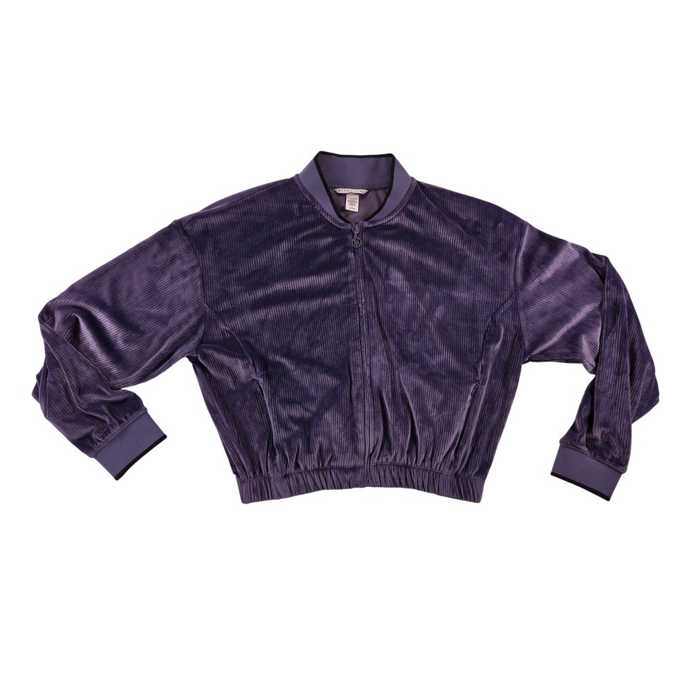 Victoria's Secret Purple Zip Up Long Sleeve Jacket Coat Standing Neck Sz M EUC